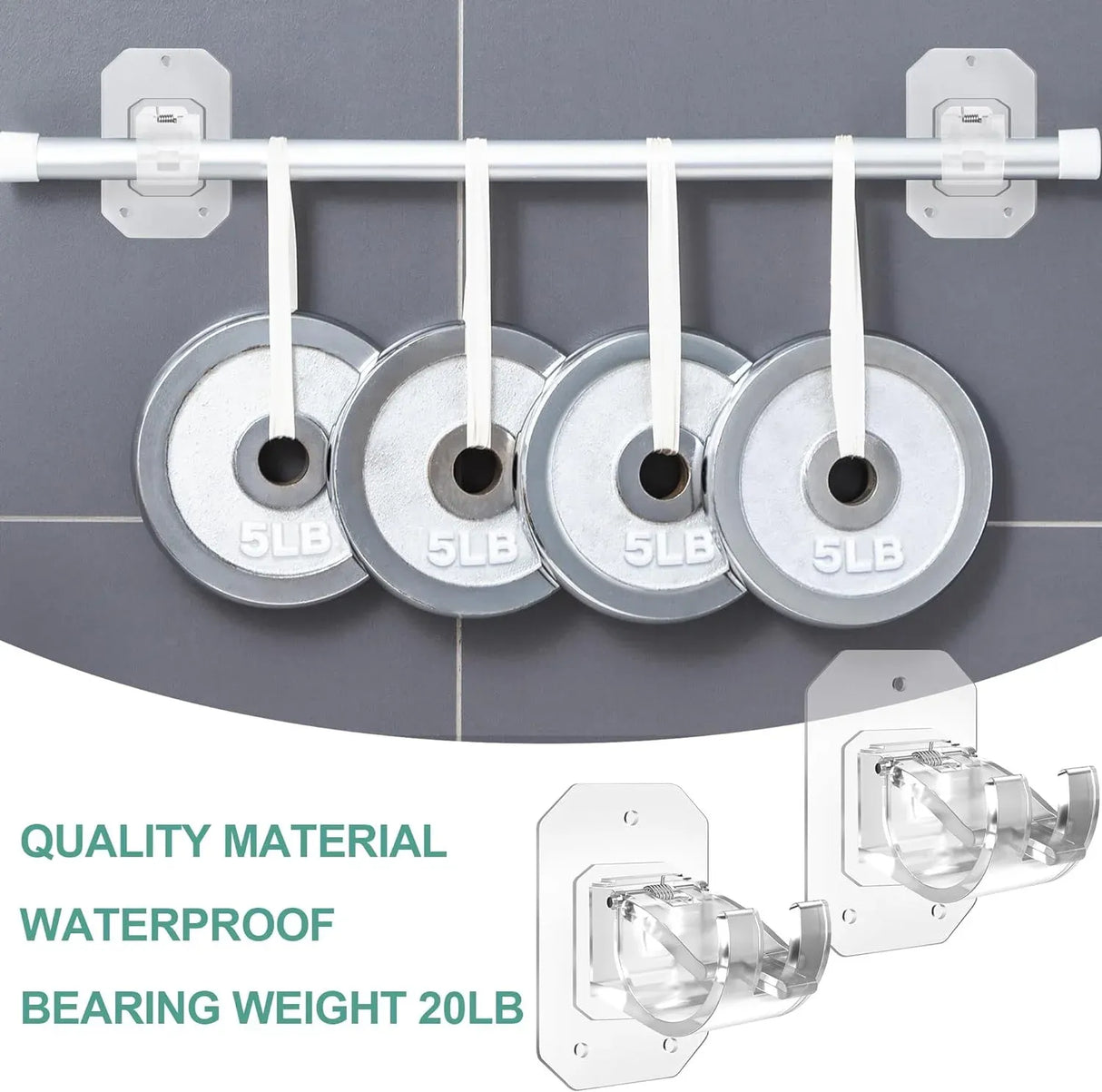 8 Pack No Drill Curtain Rod Brackets, Self Adhesive Adjustable Nail Free Hangers for Curtain Poles 0.62-1.57 Inch, Clear