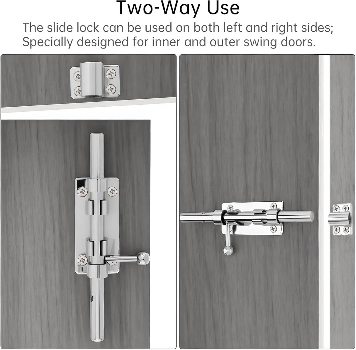 Barrel Bolt Door Latch 14 Inch 304 Stainless Steel Heavy Duty Slide Lock for Gate Barn Door with 8.5 mm Padlock Hole Silver