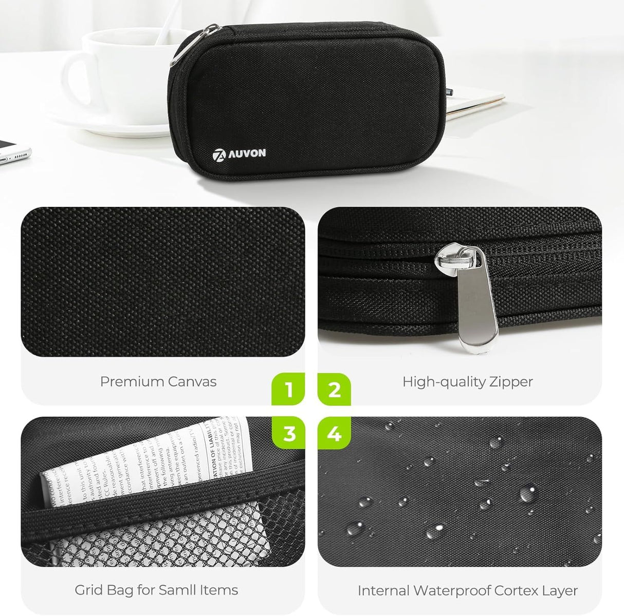 Travel Pill Organizer, Large 7 Day AM PM Weekly Box with Portable Canvas Zipper Case for Vitamins Supplements and Fish Oils, Black
