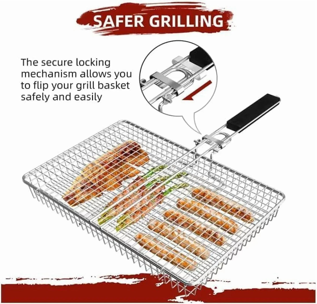 Large Grill Basket Portable Folding BBQ Grilling Rack for Fish Vegetables and Shrimp, Camping Cookouts, for Safe Pet Grooming and Care