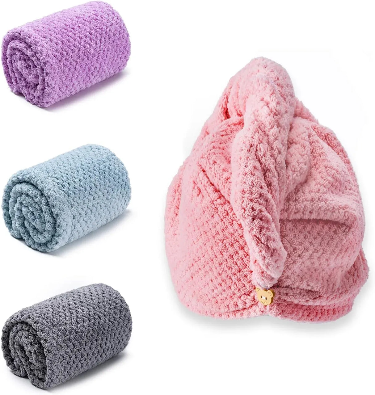 Hair Towel Wrap 4 Pack Quick Dry Turban for Curly and Long Hair Women Bathroom Shower Use Multi Color, Daily Comfort Use