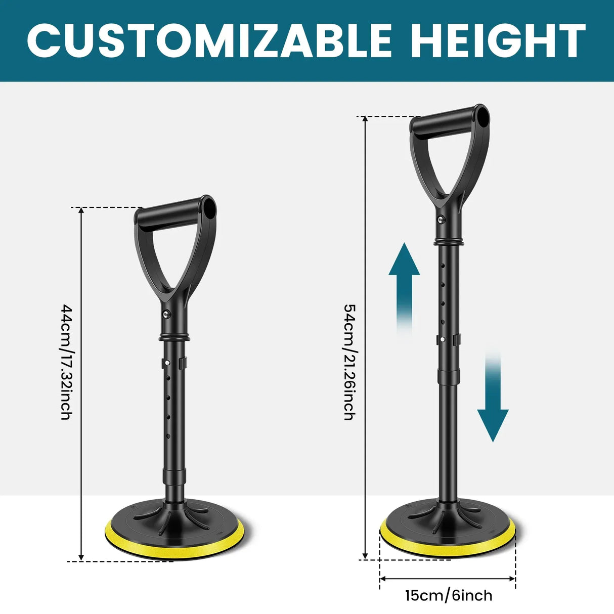Stand Assist Mobility Aid, Height Adjustable Heavy Duty Metal Floor Standing Support Tool for Elderly, Yellow, Adjustable Design