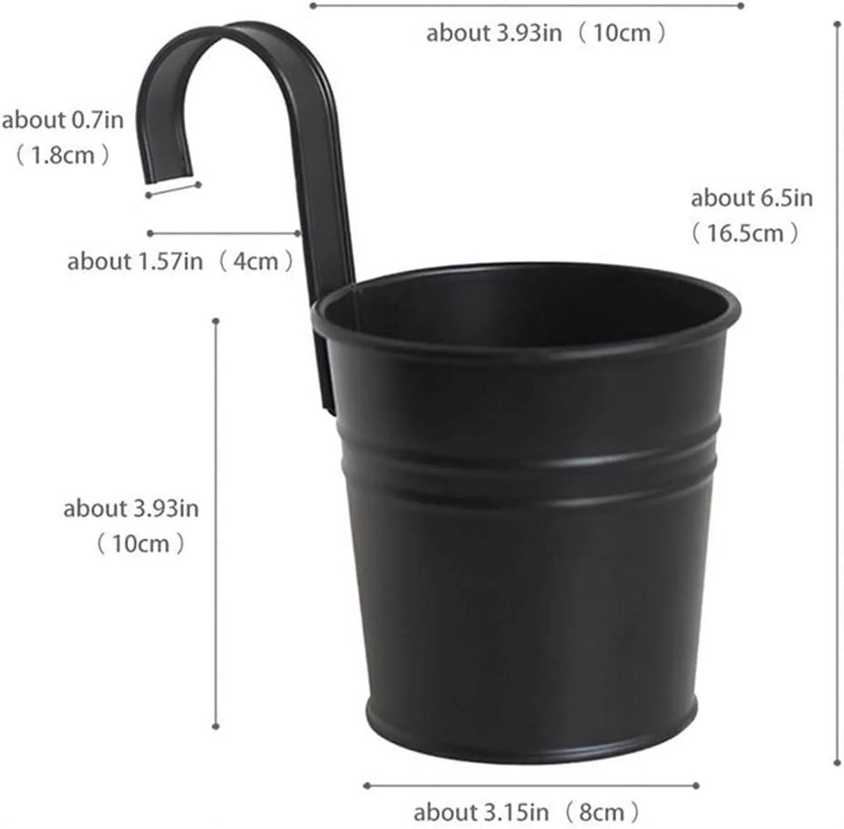 Metal Railing Planter Pots, 4 Pack Hanging Flower Buckets for Balcony Garden Fence Decor, Black, 4 Inch, for Garden Yard and Outdoor Use