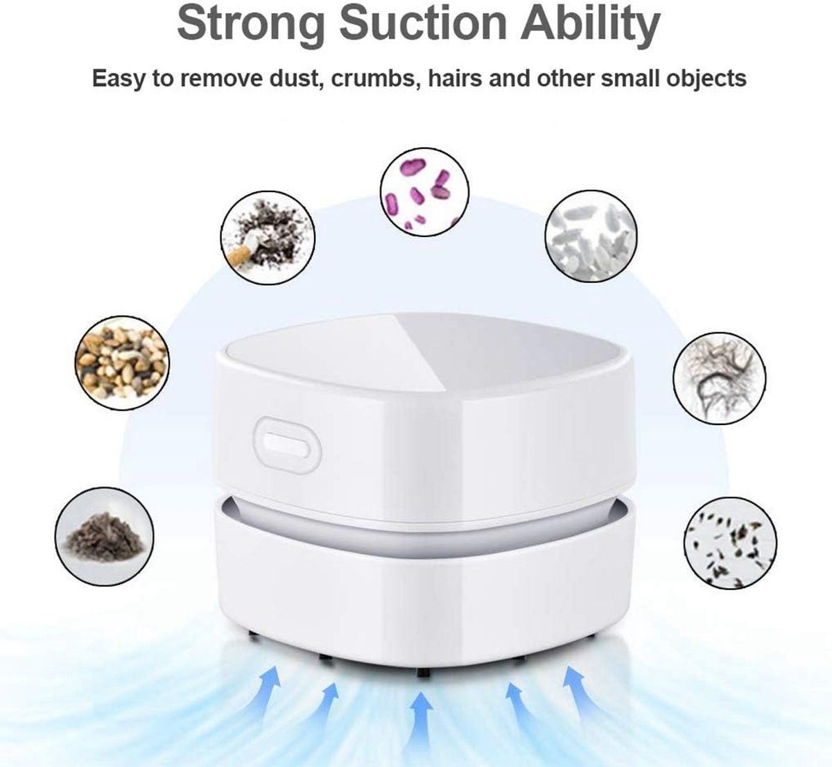 Mini vacuum cleaner, small vacuum cleaner, Mini cordless table vacuum, rechargeable, 360 Degree rotatable table vacuum, 7.9 x 7.9 x 6 cm, USB, White