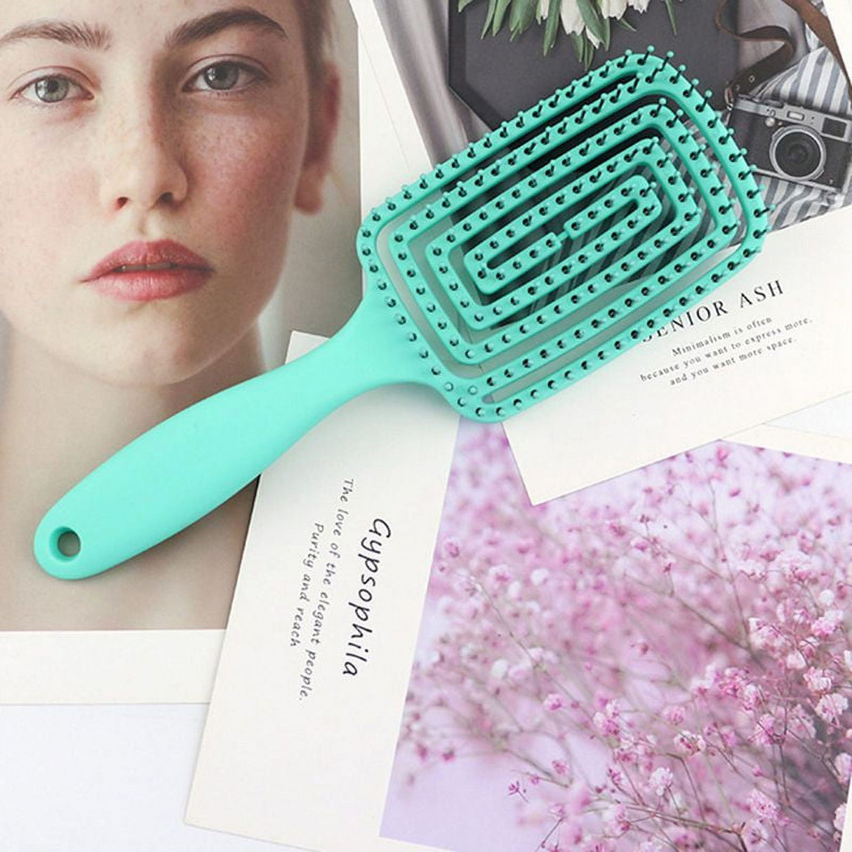 Curved Vented Hair Brushes for Women, Anti Frizz Hair Detangling Brush for Long Thick Curly Hair, Fast Drying Hair Detangler Wet Hair Brush Green