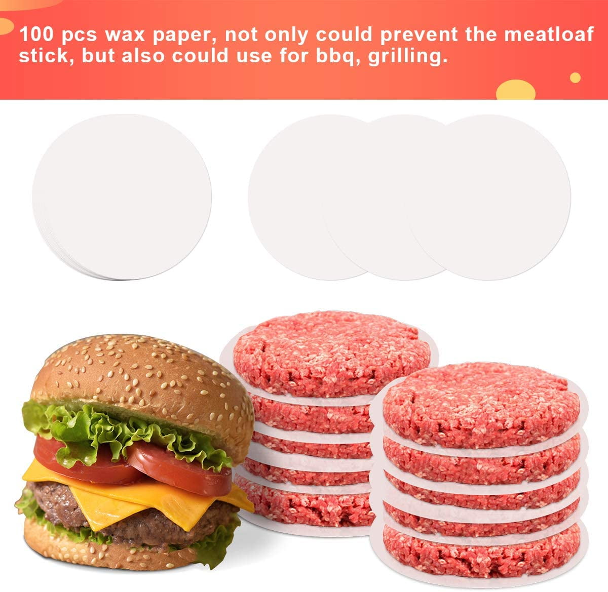 3 in 1 Burger Press Patty Maker,Plutput Hamburger Patty Maker Stuffed Burgers Press with 100p Burger Paper for BBQ Non-Stick Sliders Beef Burger Press (Black)