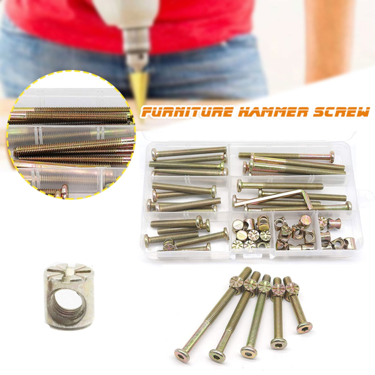 Plated Screws and Screws Replacement Parts Furniture Socket Head Screws for Furniture Cots Beds Crib Nut Assortment Sets for Bed Frame,Furniture,Chairs and Cabinets One Size Gold