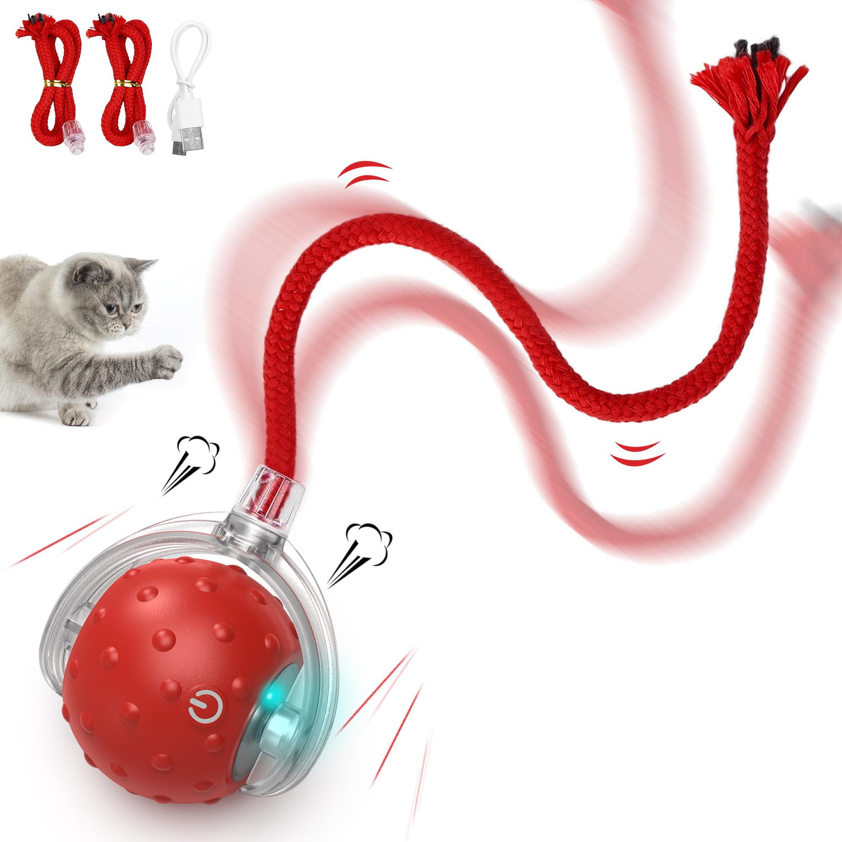 Interactive Cat Toy Ball – Smart Automatic Play with 3 Modes, Durable Silicone Material Red