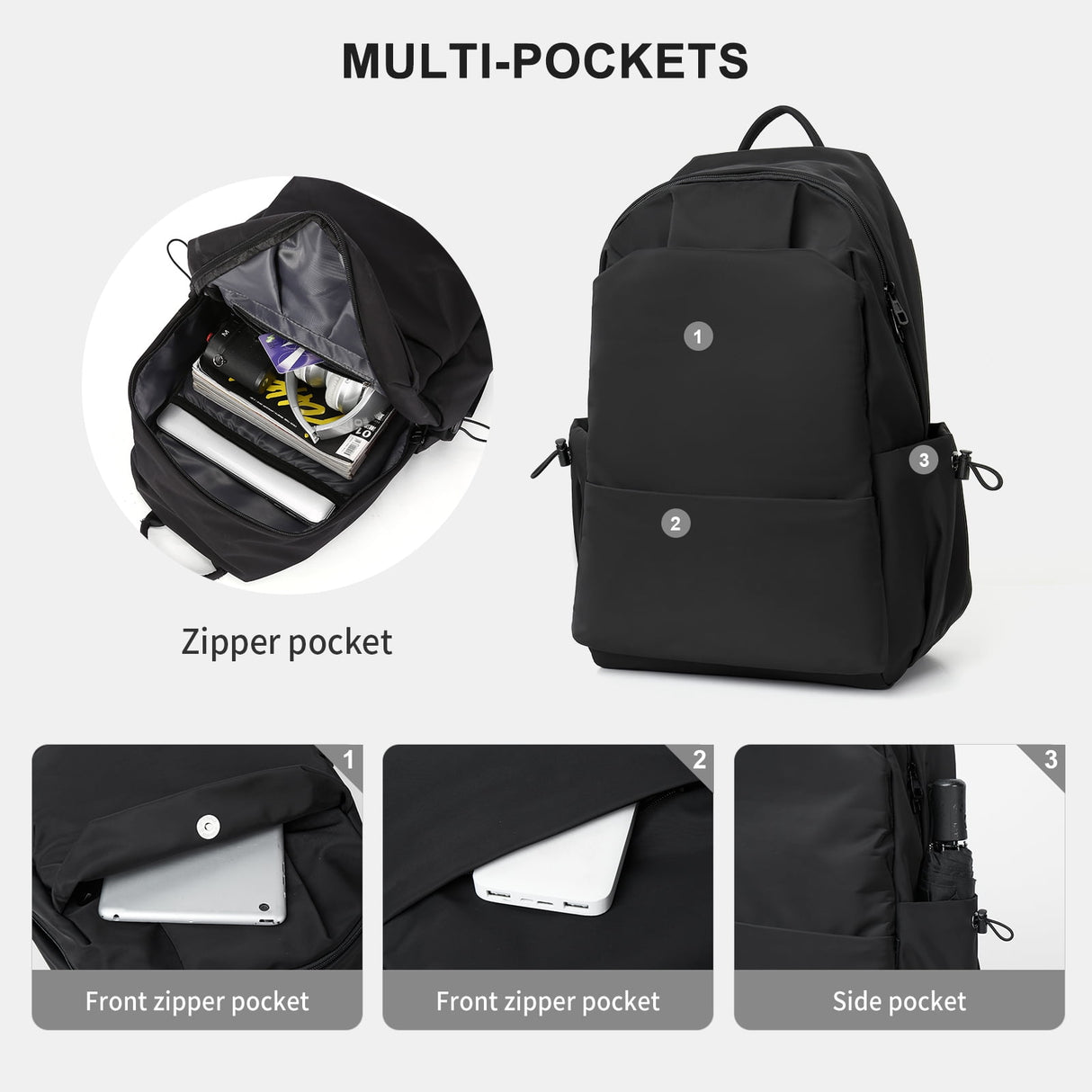Unisex Lightweight Water-Resistant Backpack Black