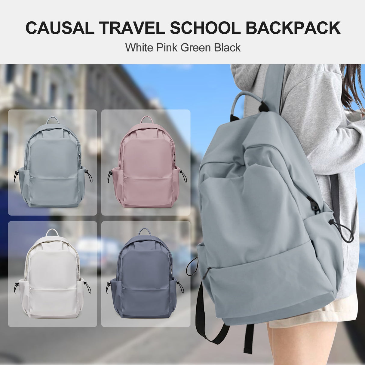 Unisex Lightweight Water-Resistant Backpack, Black Blue