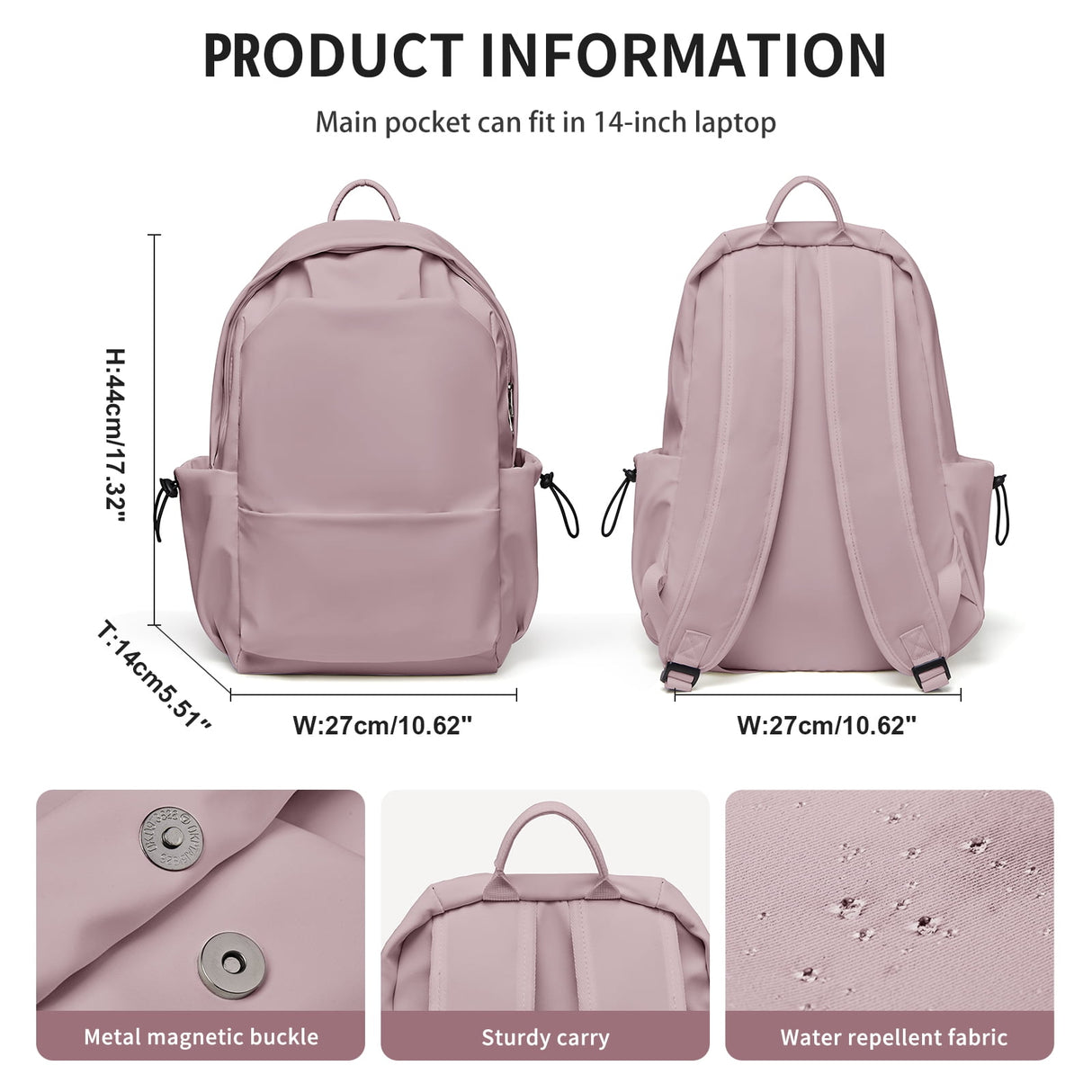 Unisex Lightweight Water-Resistant Backpack, Black Purple