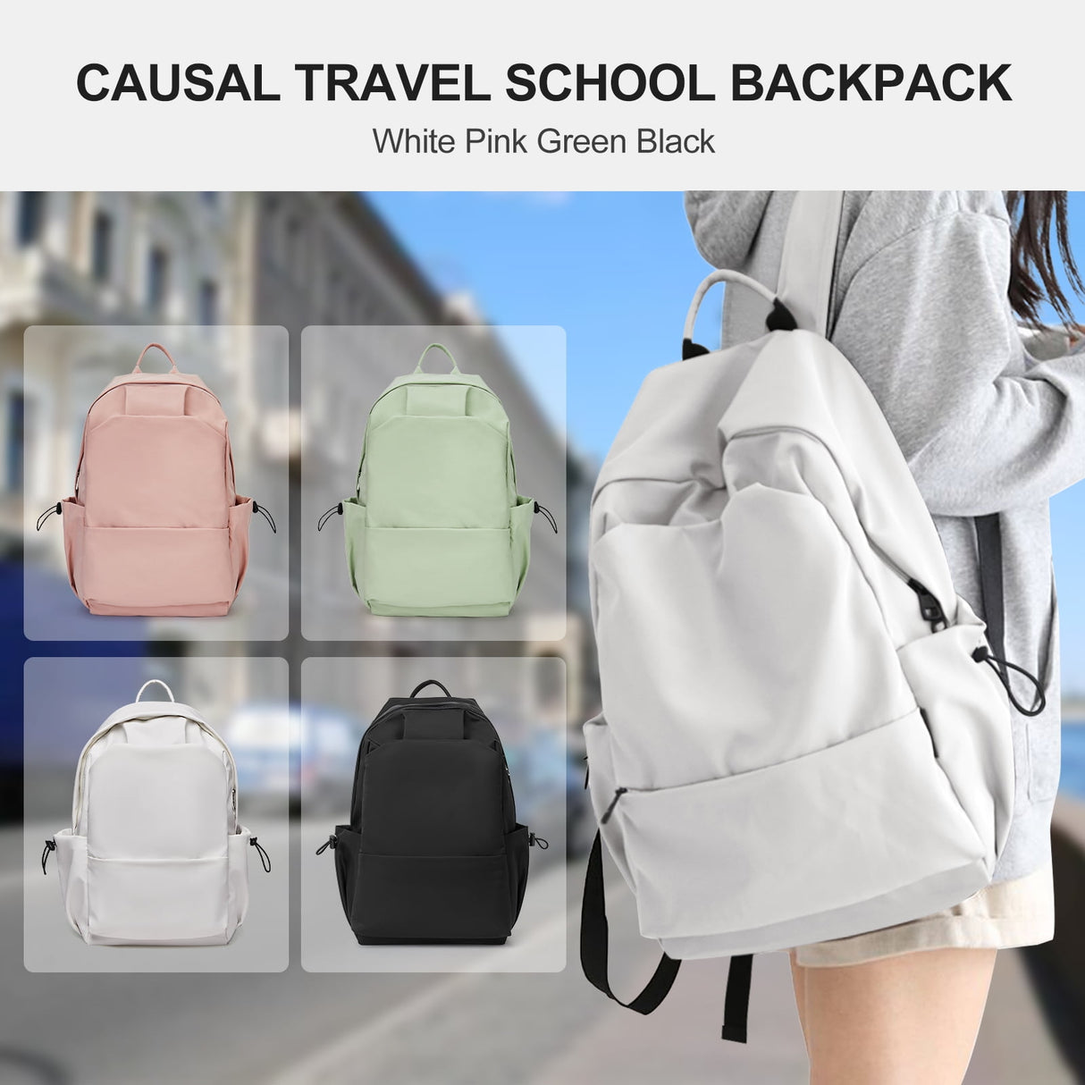 Unisex Lightweight Water-Resistant Backpack, Black White