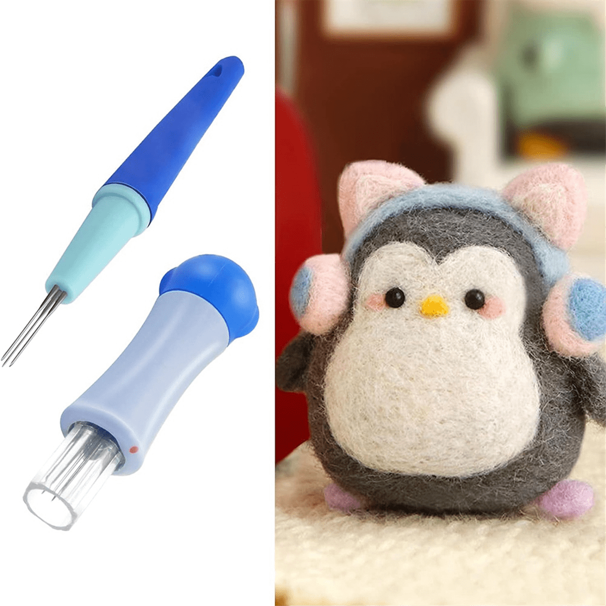 2 Pack Needle Felting Tools,Pen Style Tool with 3 Needles and Punch