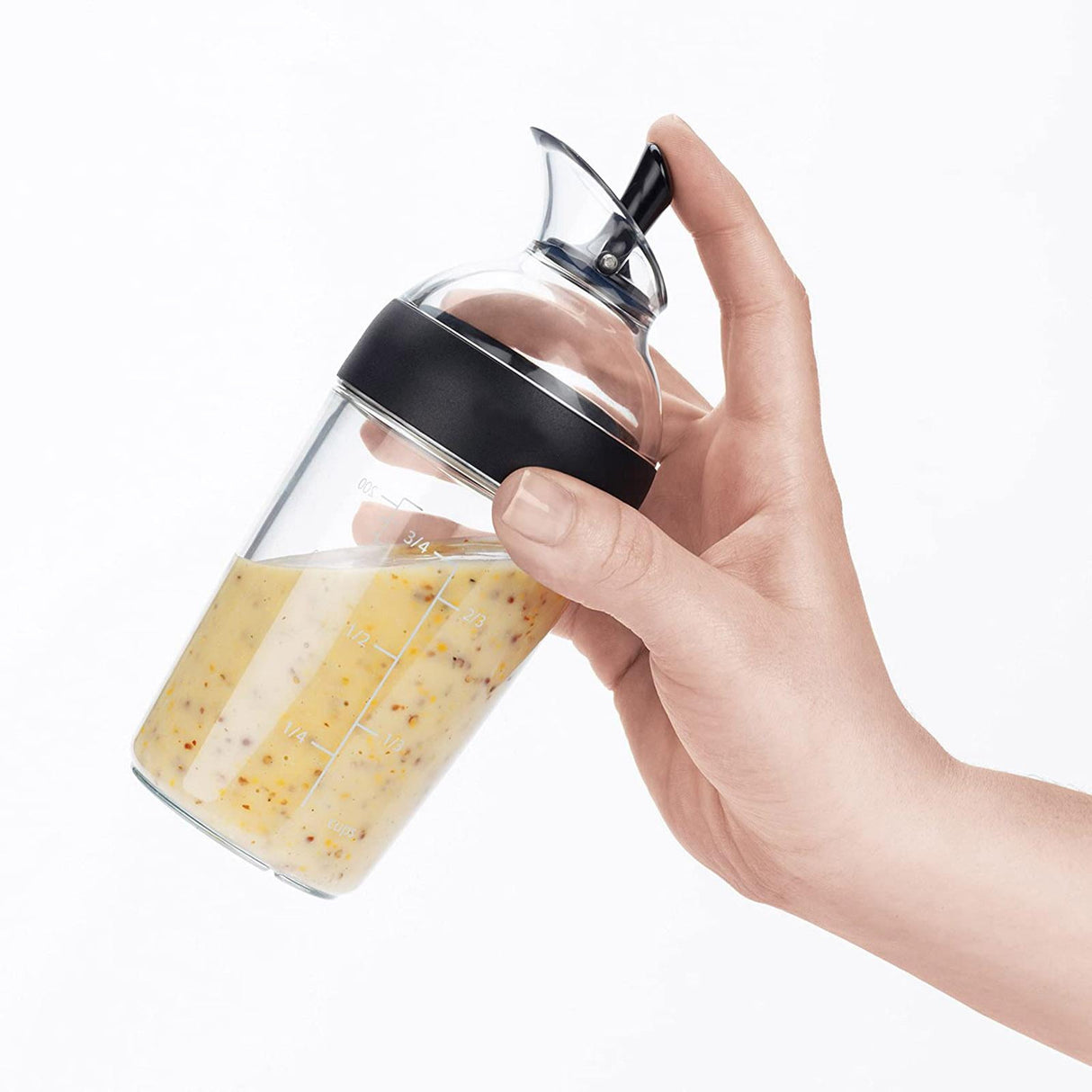 Salad Dressing Shaker Container Bottle Universal Manual Sauces Mixer Juice Mixing Bottle Resistant 8.4with Measurement Black