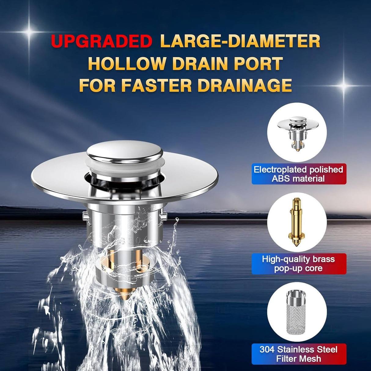 Bathroom Sink Drain Stopper - Pop Up Drain Plug with 4 Replacement Filters Basket, Removable Stainless Steel Floor Drain Filter, Anti Clogging Sink Strainer Hair Catcher for Washroom (Silver)