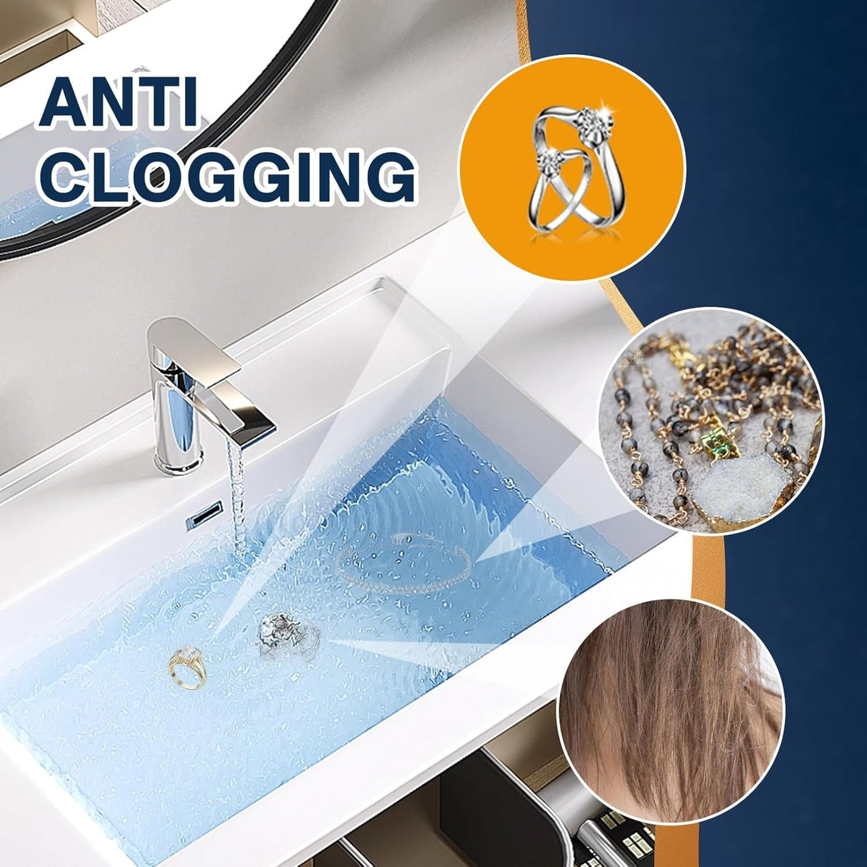Bathroom Sink Drain Stopper - Pop Up Drain Plug with 4 Replacement Filters Basket, Removable Stainless Steel Floor Drain Filter, Anti Clogging Sink Strainer Hair Catcher for Washroom (Silver)