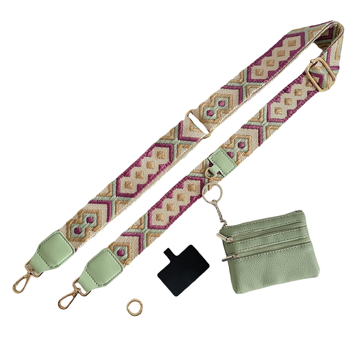 Phone Strap with Zipper Pouch,Crossbody Adjustable Chain Lanyard with PU Leather Wallet for All Phones Light Green