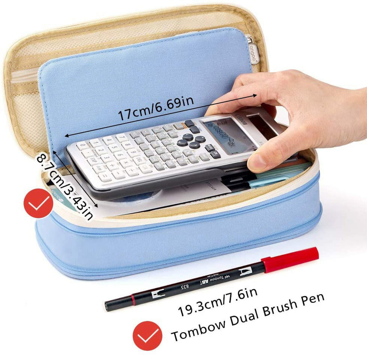 Big Capacity Pencil Pen Case Large Storage Pencil Bag Pouch Organizer (Purple) Blue