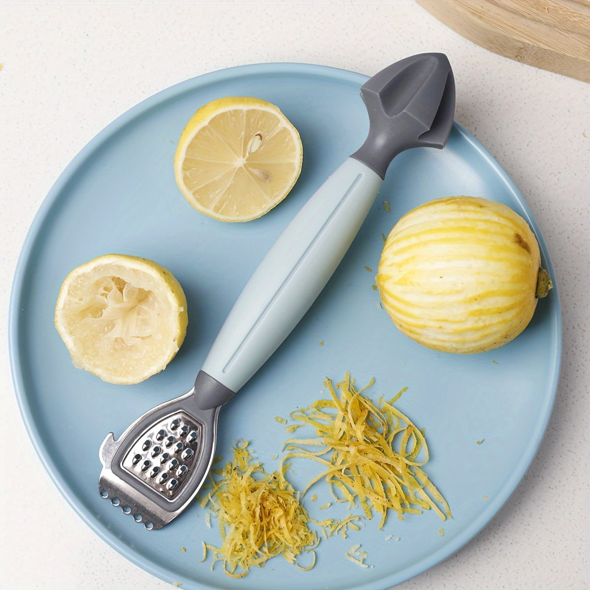 Green Stainless Steel 3-in-1 Citrus Zester & Juicer – Multi-Functional Lemon Grater, Peeler & Juicing Tool with Soft Grip Handle for Oranges, Limes & Grapefruit