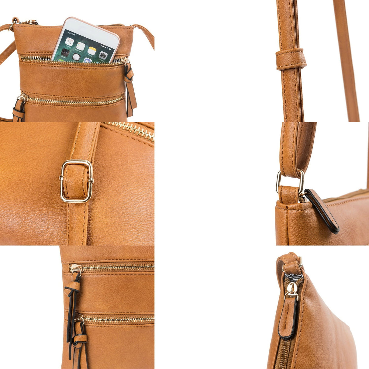 Small Crossbody Purses for Women Multi Pocket Travel Bag Over The Shoulder with Extra Long Strap - Beige Brown