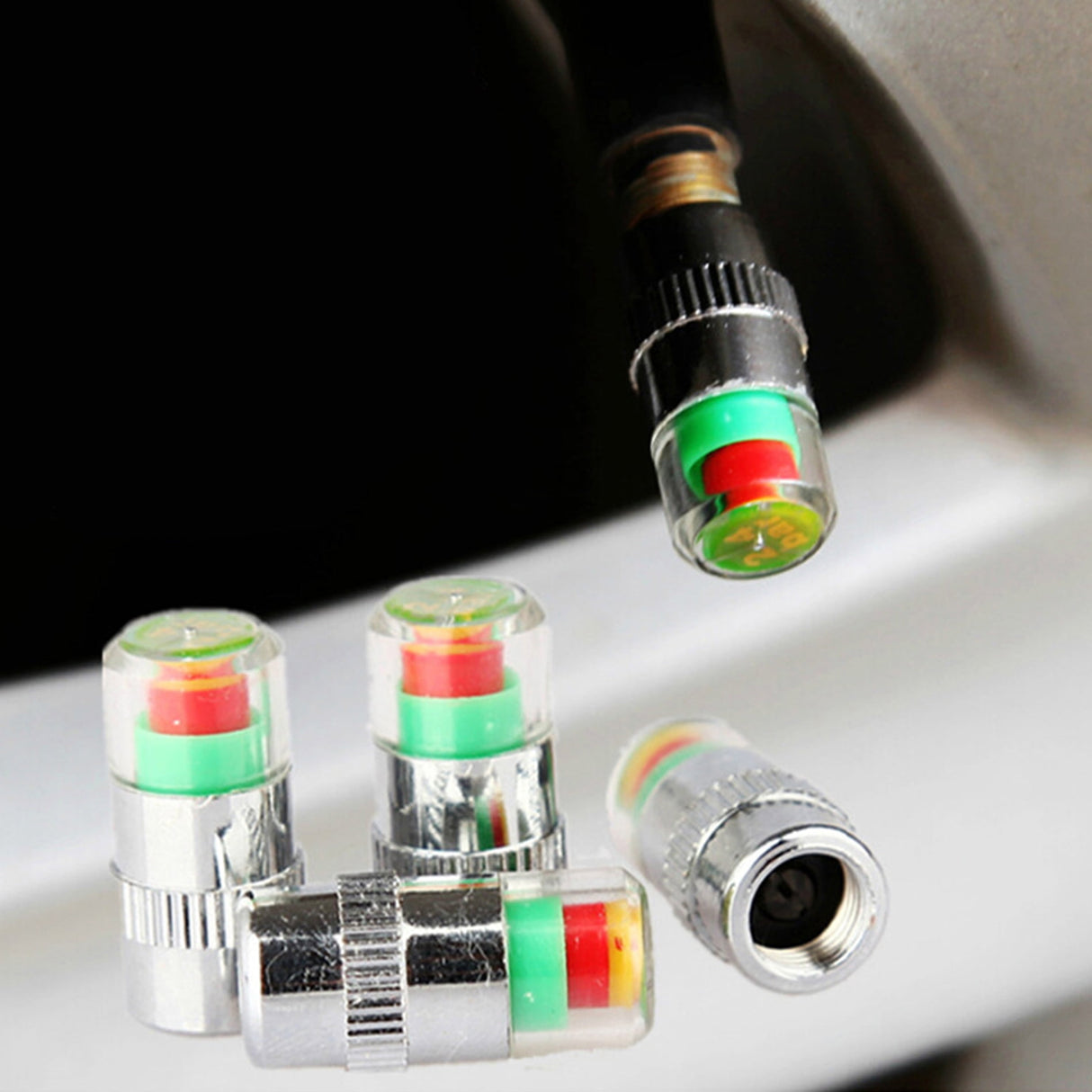 4pcs Car Tire Pressure Monitor Gauge Valve Stem Caps Sensor Indicator 3 Color Eye Alert