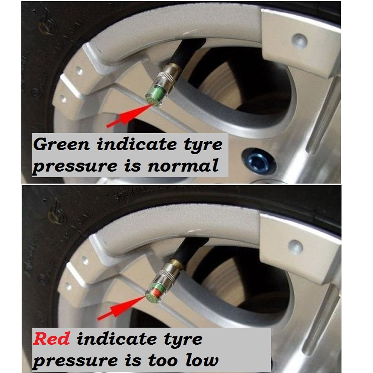 4pcs Car Tire Pressure Monitor Gauge Valve Stem Caps Sensor Indicator 3 Color Eye Alert
