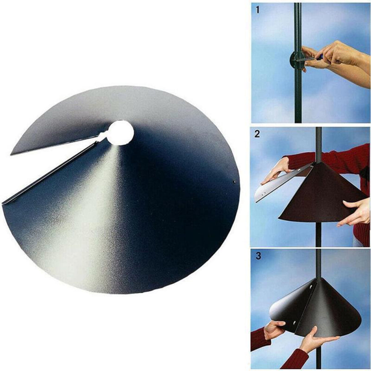Squirrel Proof Baffle 12/14/16/18 Inches Wide Squirrel Protection for Bird Feeders Anti-Rust Galvanized Steel Hangable Baffle, Protects Bird Houses from Squirrels 12" Black