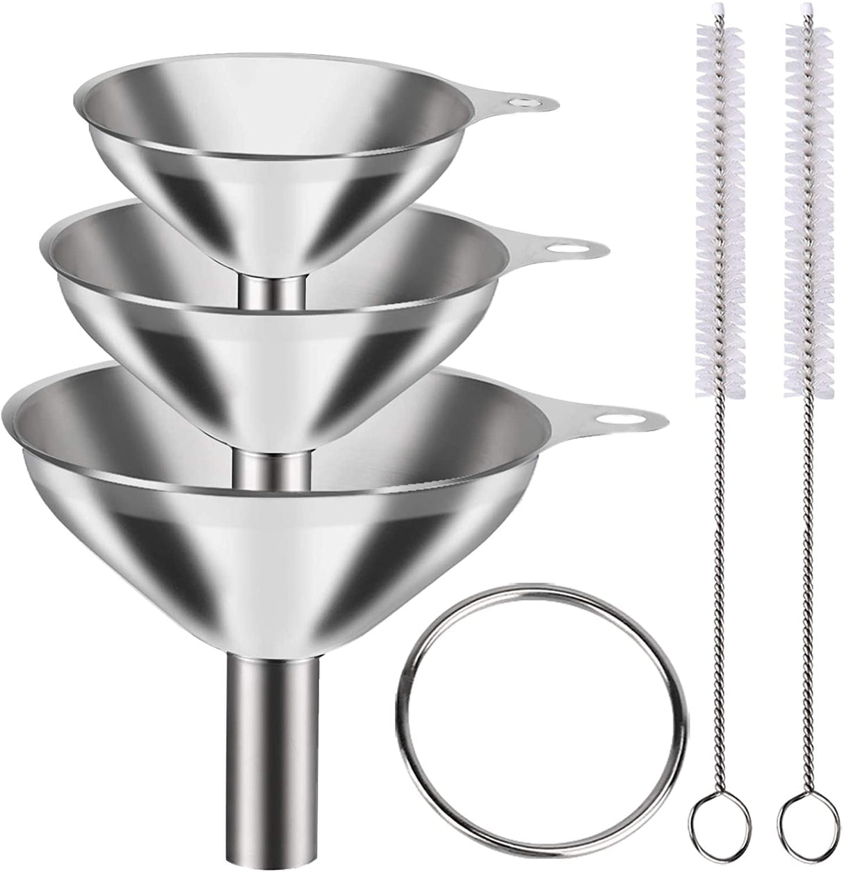 4 Pcs Metal Stainless Steel Funnel, Large Small Funnel Set of 3, Food Grade Mini Funnels for Kitchen Use Filling Bottles Liquor Flask Tiny Spice Cooking Powder Water Silver