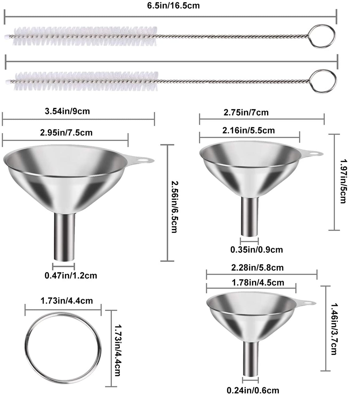 4 Pcs Metal Stainless Steel Funnel, Large Small Funnel Set of 3, Food Grade Mini Funnels for Kitchen Use Filling Bottles Liquor Flask Tiny Spice Cooking Powder Water Silver