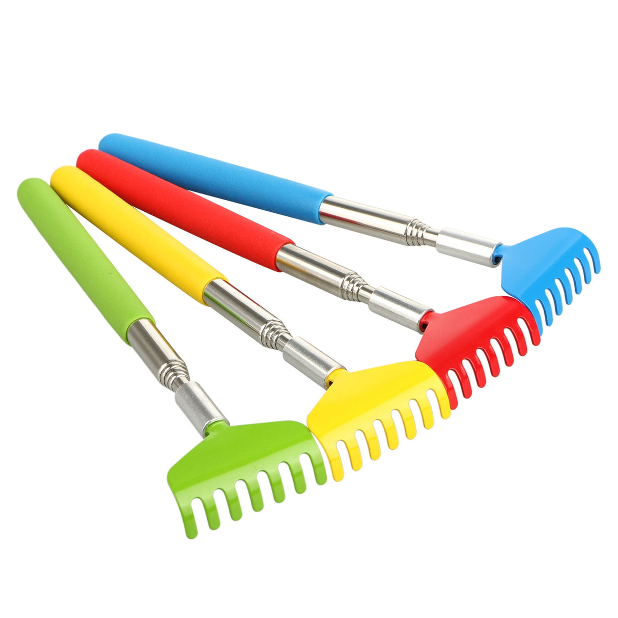 Retractable Telescoping Back Scratchers Stainless Steel with Non Slip Handle Extends 27 Inches Assorted Colors 4-pack Blue,Yellow,Red,Green