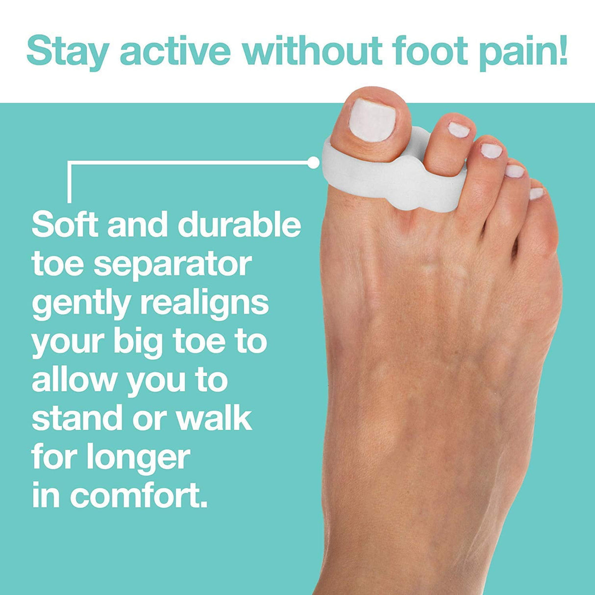 Toe Separators with 2 Loops - Pack of 4 Soft Gel Bunion Correctors - White