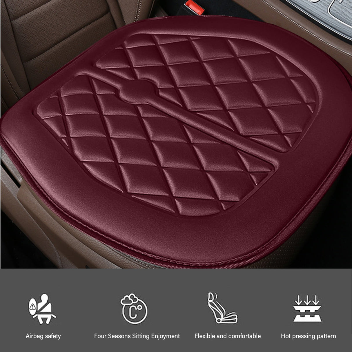 Car Seat Cushion, Driver Seat Cushion with Comfort Memory Foam & Non-Slip Rubber Bottom, Car Seat Pad Works with 95% of Vehicles and Office Chair or Home 48x48cm/18.89x18.89 inches Gray