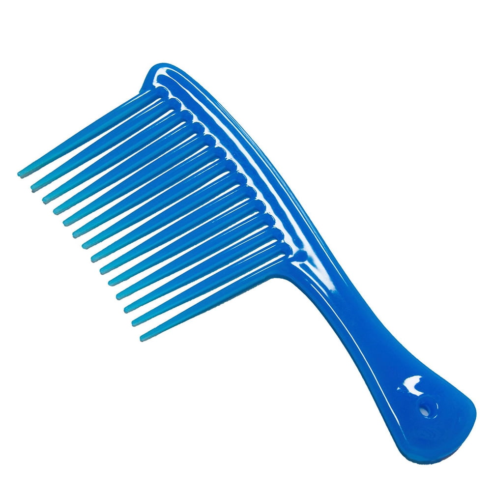 Large Wide Tooth Comb Handle Detangling Reduce Hair Loss Brush Tool (Black) Blue