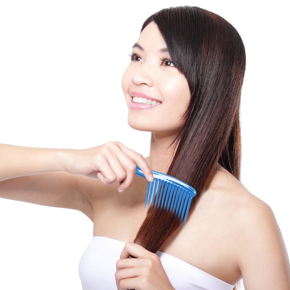 Large Wide Tooth Comb Handle Detangling Reduce Hair Loss Brush Tool (Black) Blue