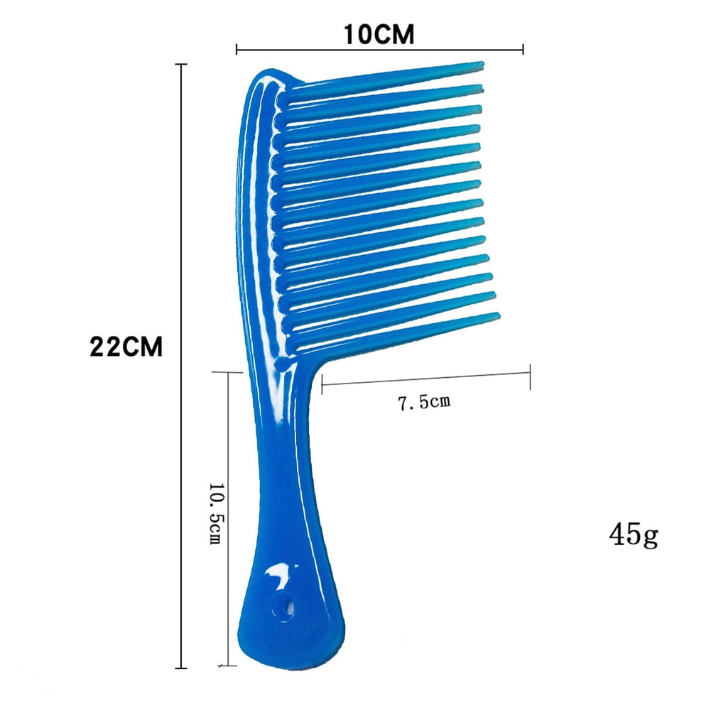 Large Wide Tooth Comb Handle Detangling Reduce Hair Loss Brush Tool (Black) Blue
