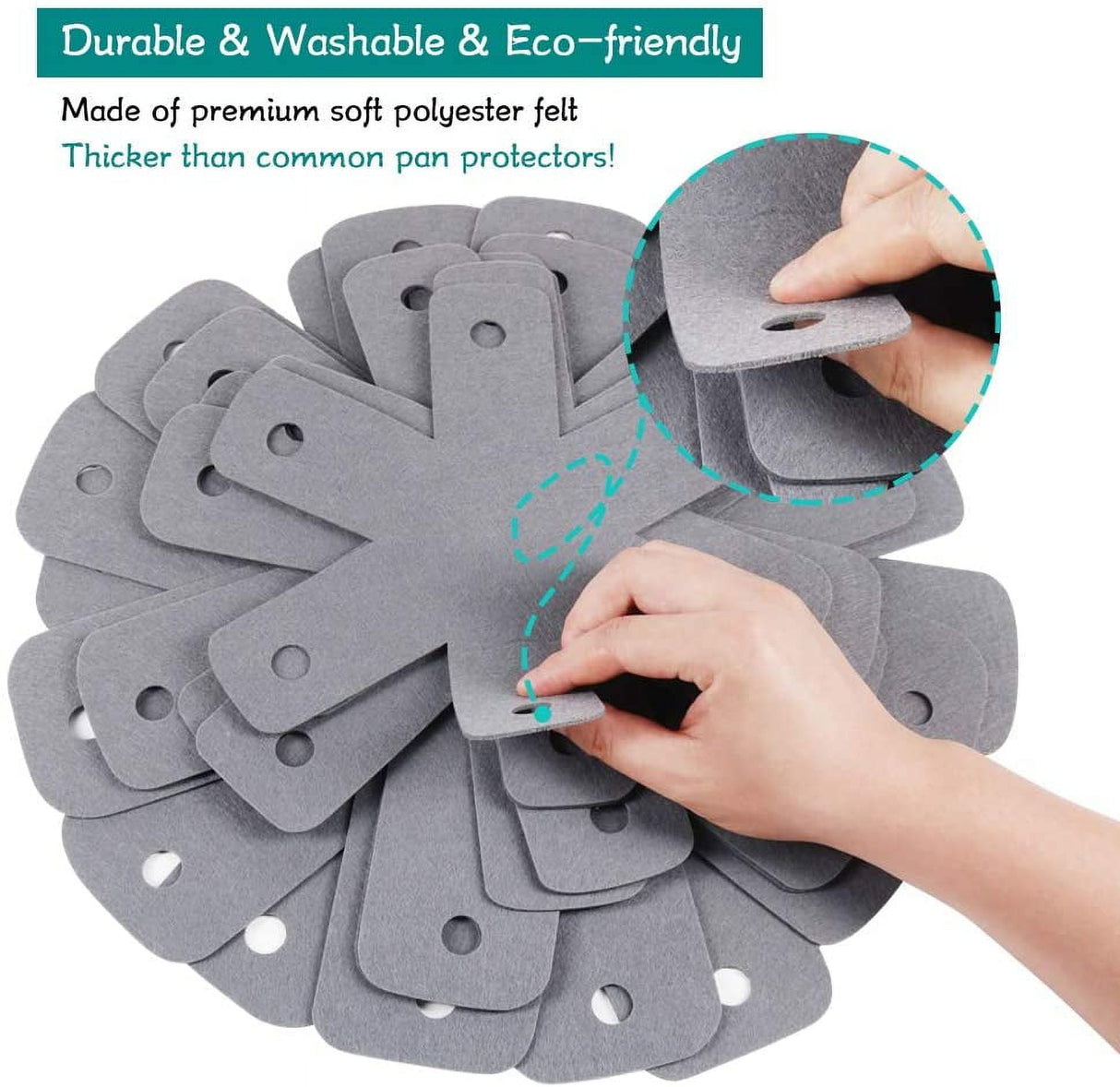 Pot Pan Protectors, Set of 12 and 4 Different Sizes, Larger & Thicker Pan Pot Separator Pads for Stacking and Protecting Your Cookware Cyan Gray