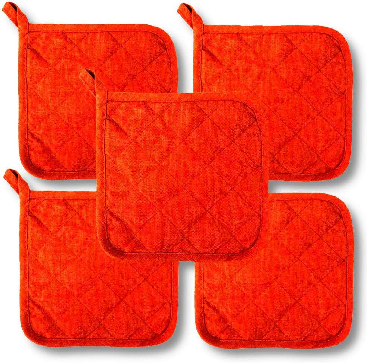 5Pcs Kitchen Pot Holders Set Heat Resistant Pure Cotton Potholders Kit Trivets Large Coasters Hot Pads Pot Holders for Everyday Cooking and Baking by 6.5 x 6.5 Inch Orange