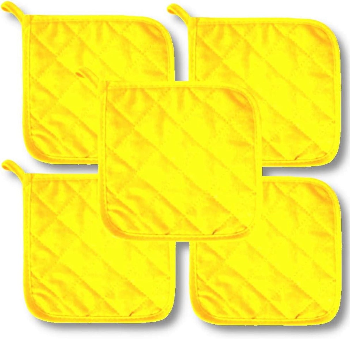 5Pcs Kitchen Pot Holders Set Heat Resistant Pure Cotton Potholders Kit Trivets Large Coasters Hot Pads Pot Holders for Everyday Cooking and Baking by 6.5 x 6.5 Inch Yellow
