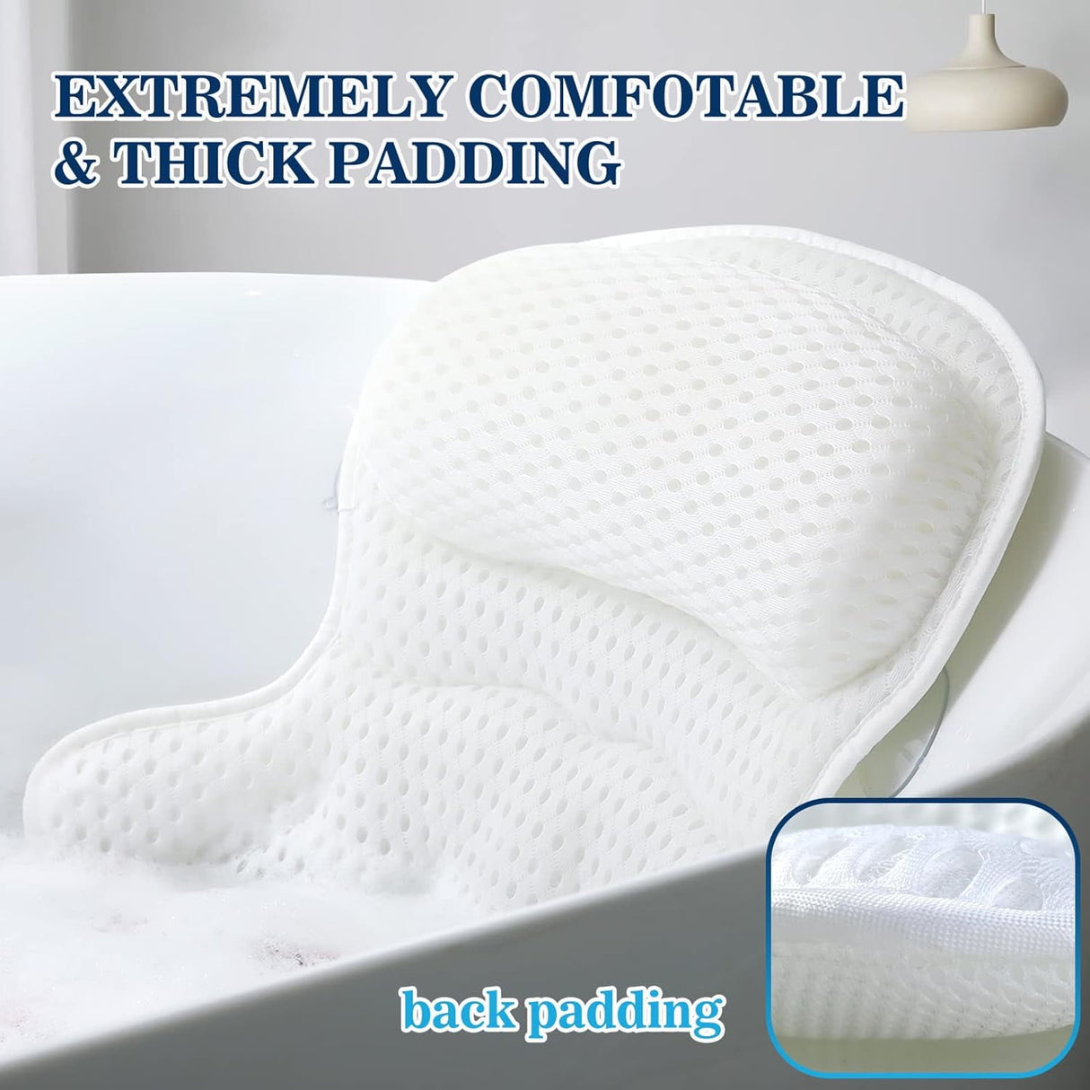Bath Pillow Bathtub Pillow, Bath Pillows for Tub Neck and Back Support, Bath Tub Pillow Headrest with Soft 4D Mesh Fabric and Non-Slip Suction Cups, Relaxing Bath Accessories Spa Gifts