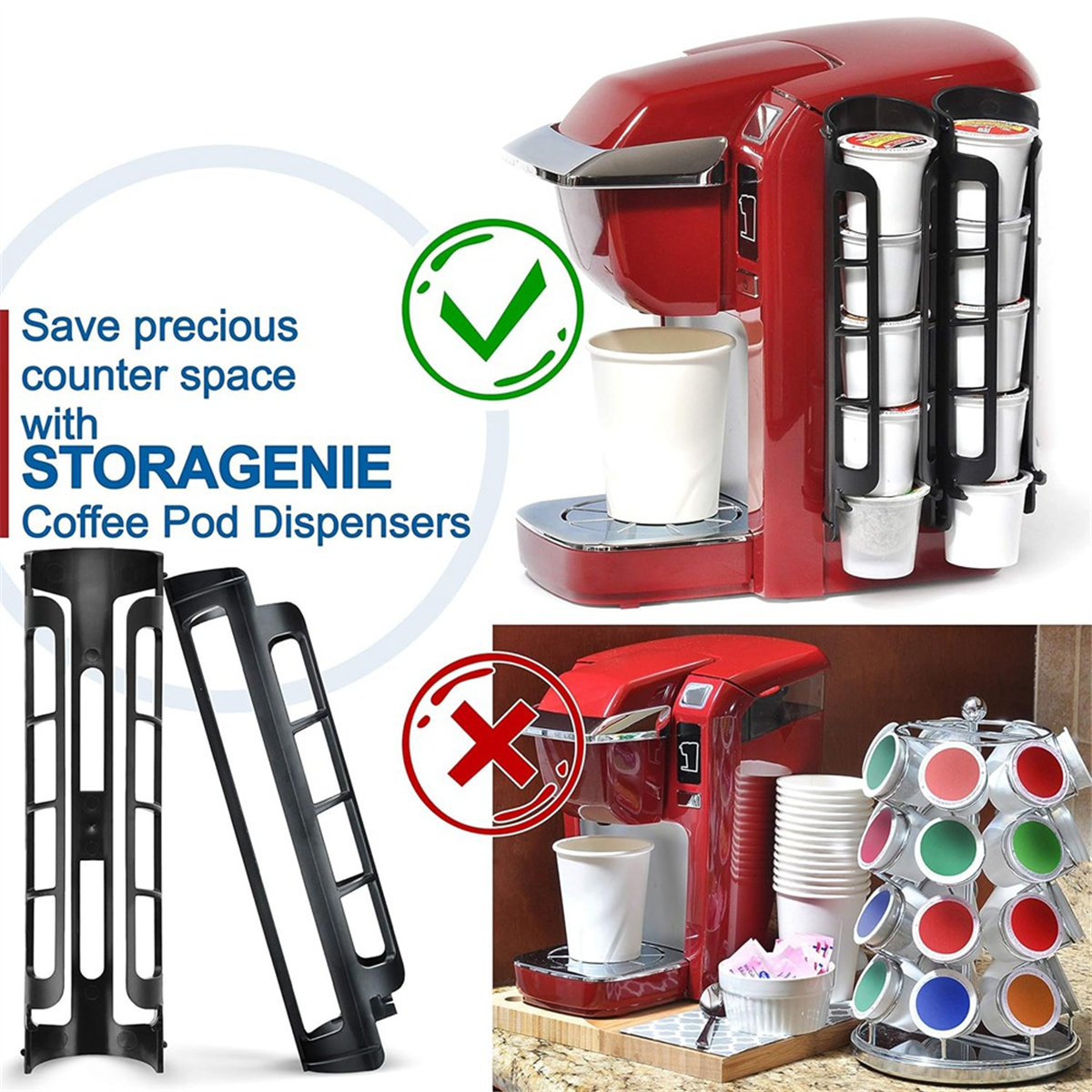 2pcs Coffee Pod Holder Side Mount for K Cup Pods Dispenser for Single- Coffee Makers Black