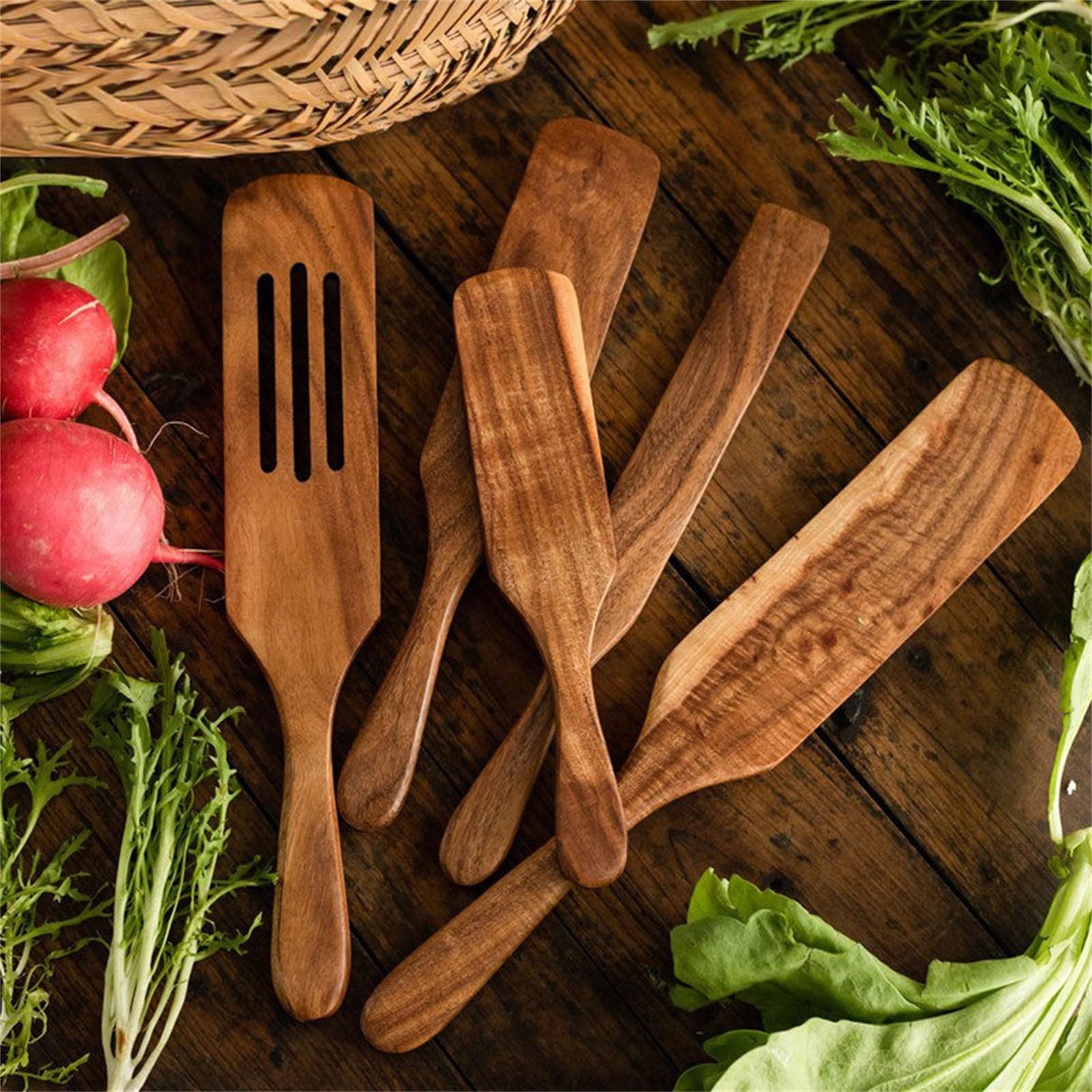 Clearance!! Wooden Spurtle Teak Spurtles Kitchen Tools Wooden Spatula for Cooking Wood Utensils Non Stick Cookware for Serving Stirring Mixing Scraping Scooping Cooking Utensil Brown
