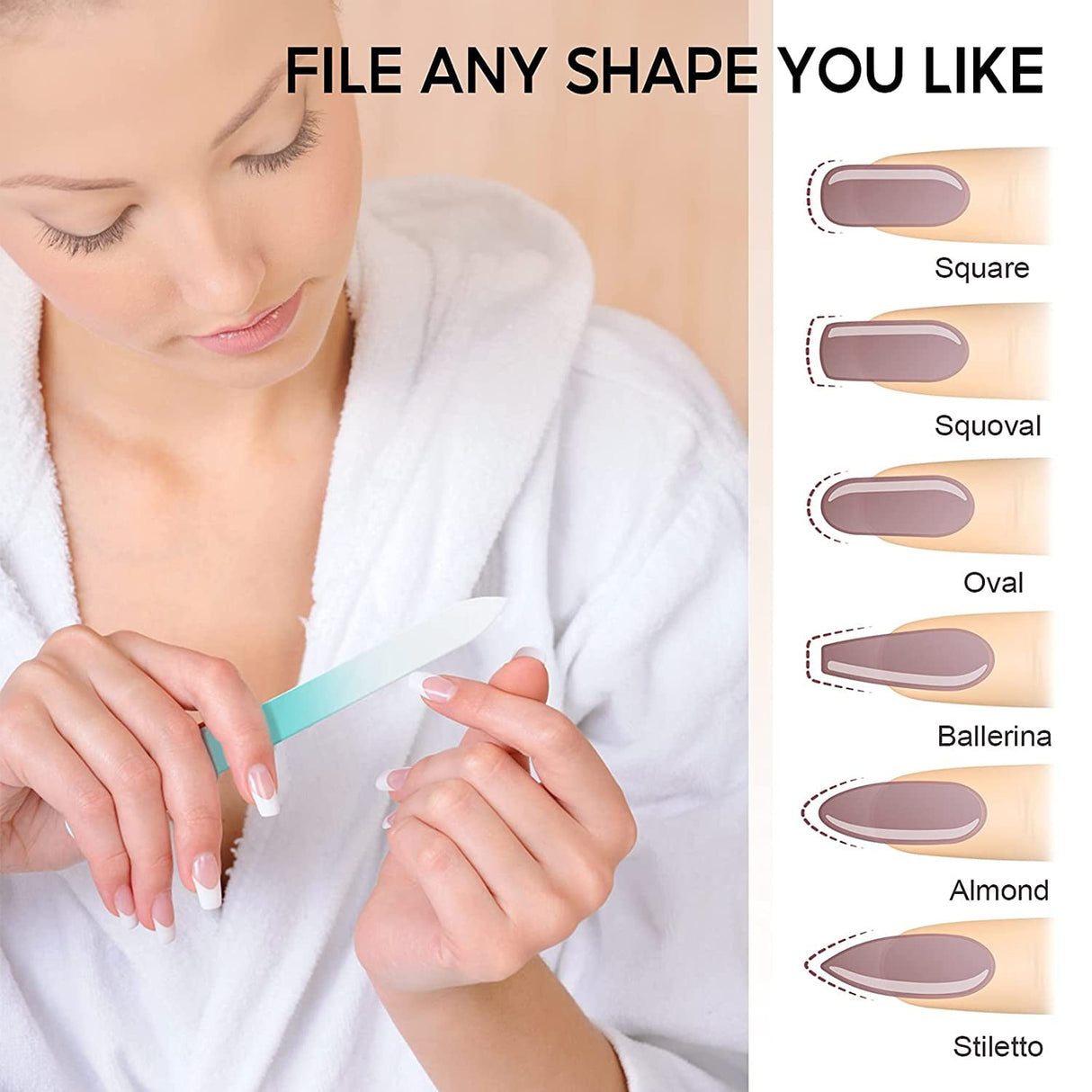 3 Pack Glass Nail File, Fingernail File for Natural Nail Professional Manicure Nail Tool Gentle Nail Care