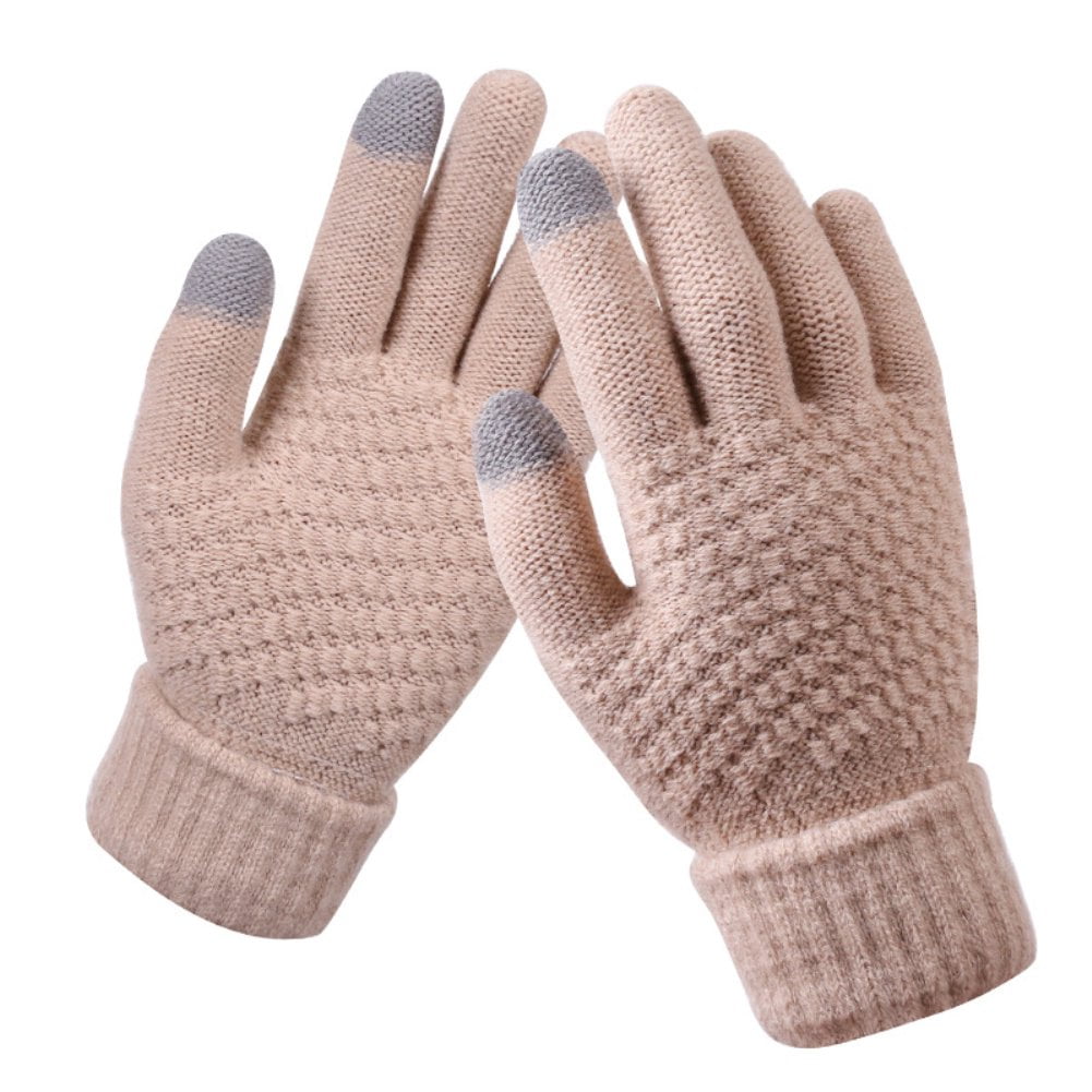 Women's Winter Touch Screen Gloves Warm Fleece Lined Knit Gloves Elastic Cuff Winter Texting Gloves Beige