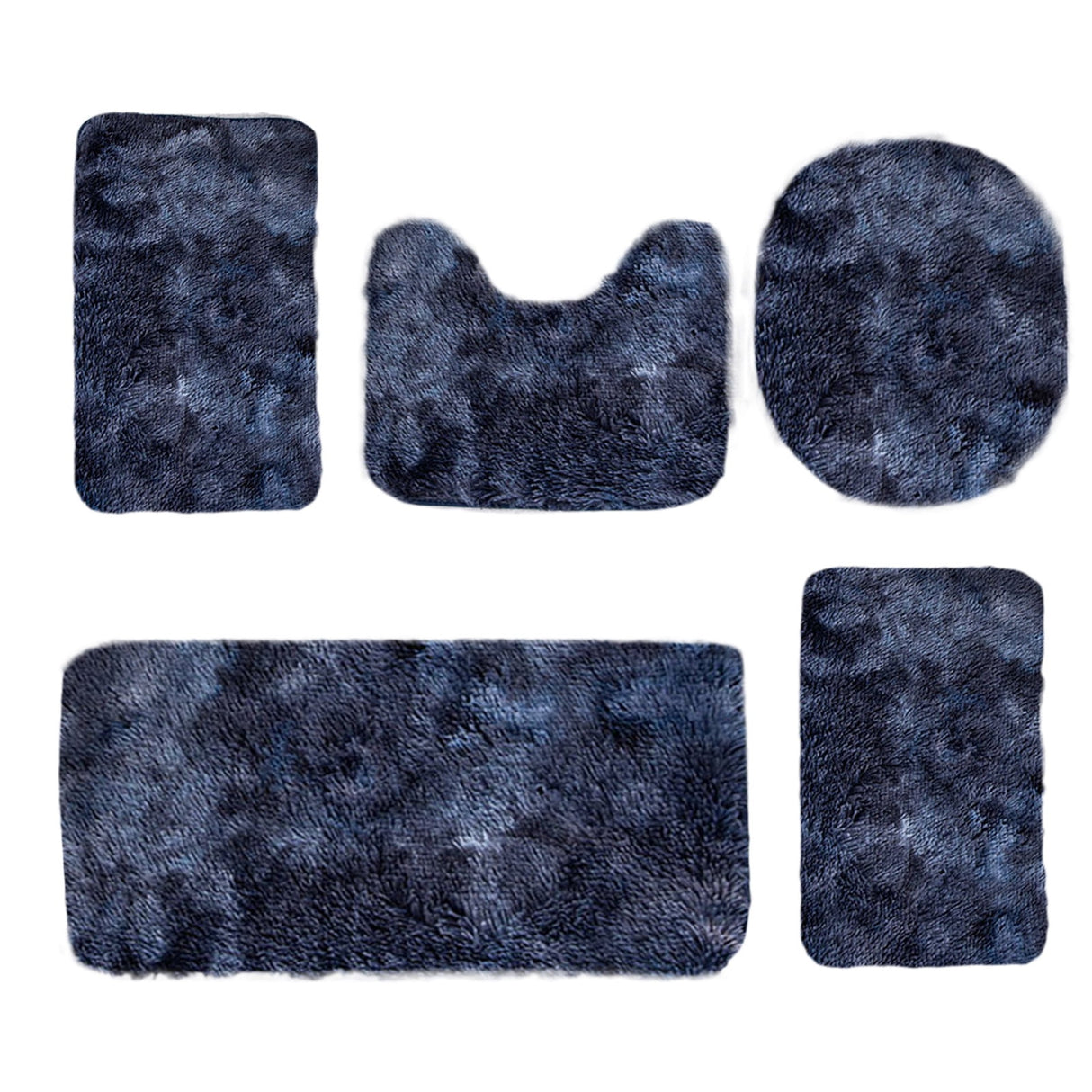 Tie-Dye Bathroom Rugs Sets, Non-Slip Bath Mat Set 5 Piece, Soft Comfortable Washable Bathroom Mat Set, Quicker Dry Bathroom Rug with Toilet Rug Dark Blue