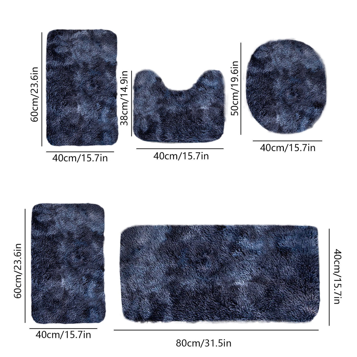 Tie-Dye Bathroom Rugs Sets, Non-Slip Bath Mat Set 5 Piece, Soft Comfortable Washable Bathroom Mat Set, Quicker Dry Bathroom Rug with Toilet Rug Dark Blue