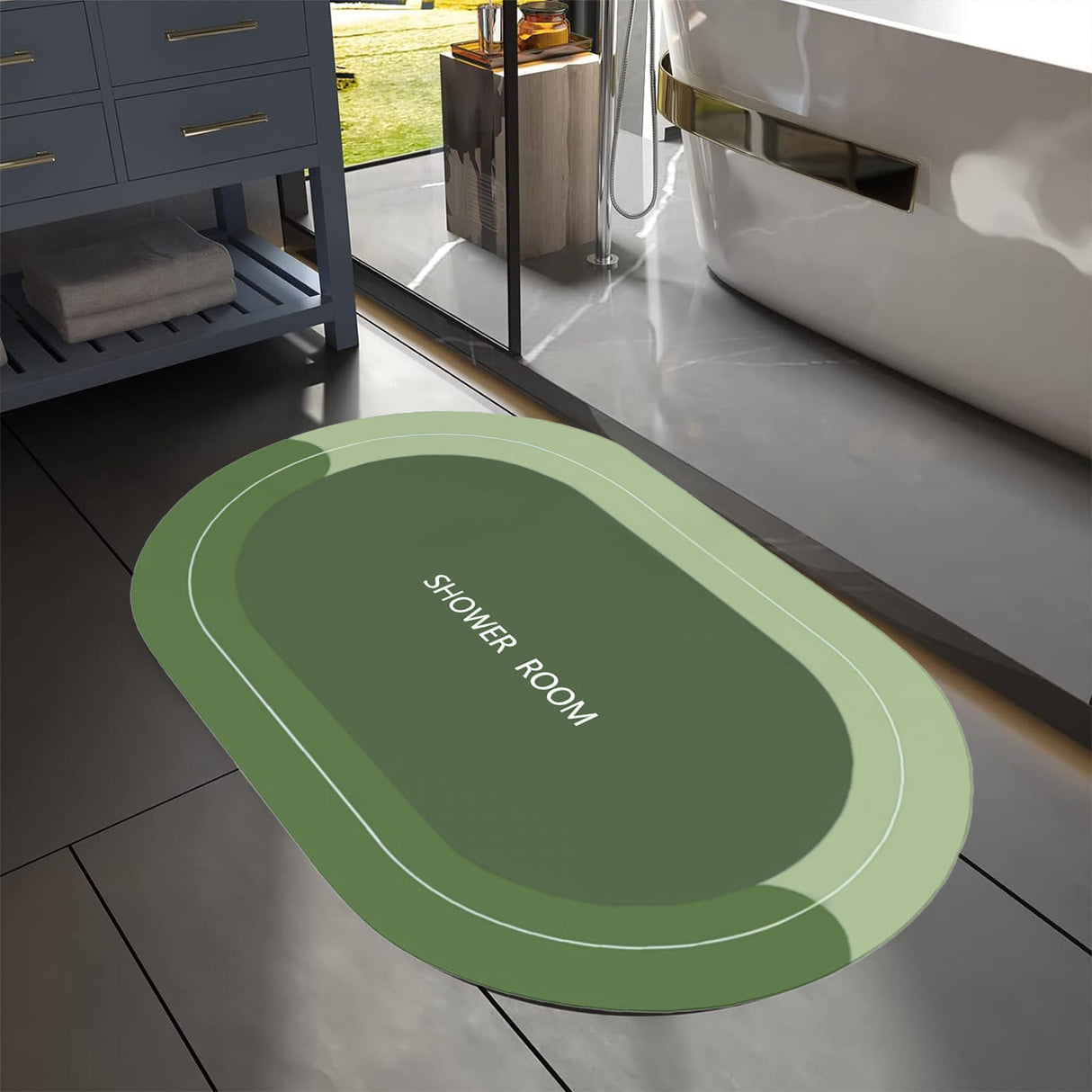 Oval Bathroom Rugs, Extra Soft Absorbent Bath Mat, 15.7"x23.6" Quicker Dry Washable Bath Mats for Bathroom, Tub and Shower, Non-Slip Bathroom Rug Green