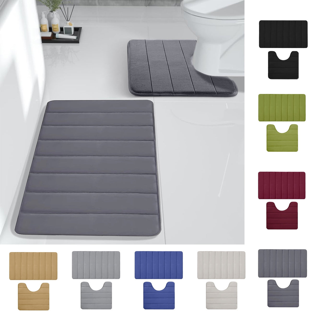 Memory Foam Toilet Rug, Non-Slip Bathroom Rugs, Toilet Rugs U Shaped Washable, Commode Contour Rug, Soft Comfortable Super Water Absorption #2_Black