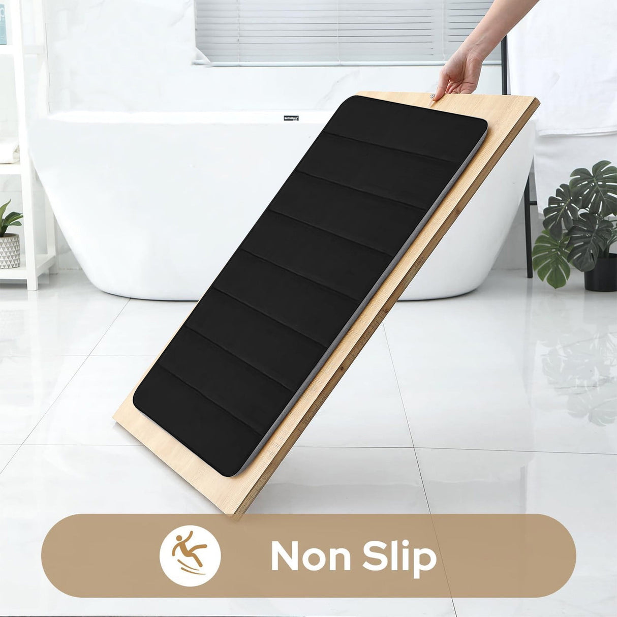 Memory Foam Toilet Rug, Non-Slip Bathroom Rugs, Toilet Rugs U Shaped Washable, Commode Contour Rug, Soft Comfortable Super Water Absorption #2_Black