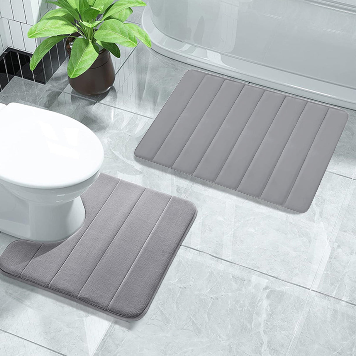 Memory Foam Toilet Rug, Non-Slip Bathroom Rugs, Toilet Rugs U Shaped Washable, Commode Contour Rug, Soft Comfortable Super Water Absorption #2_Gray