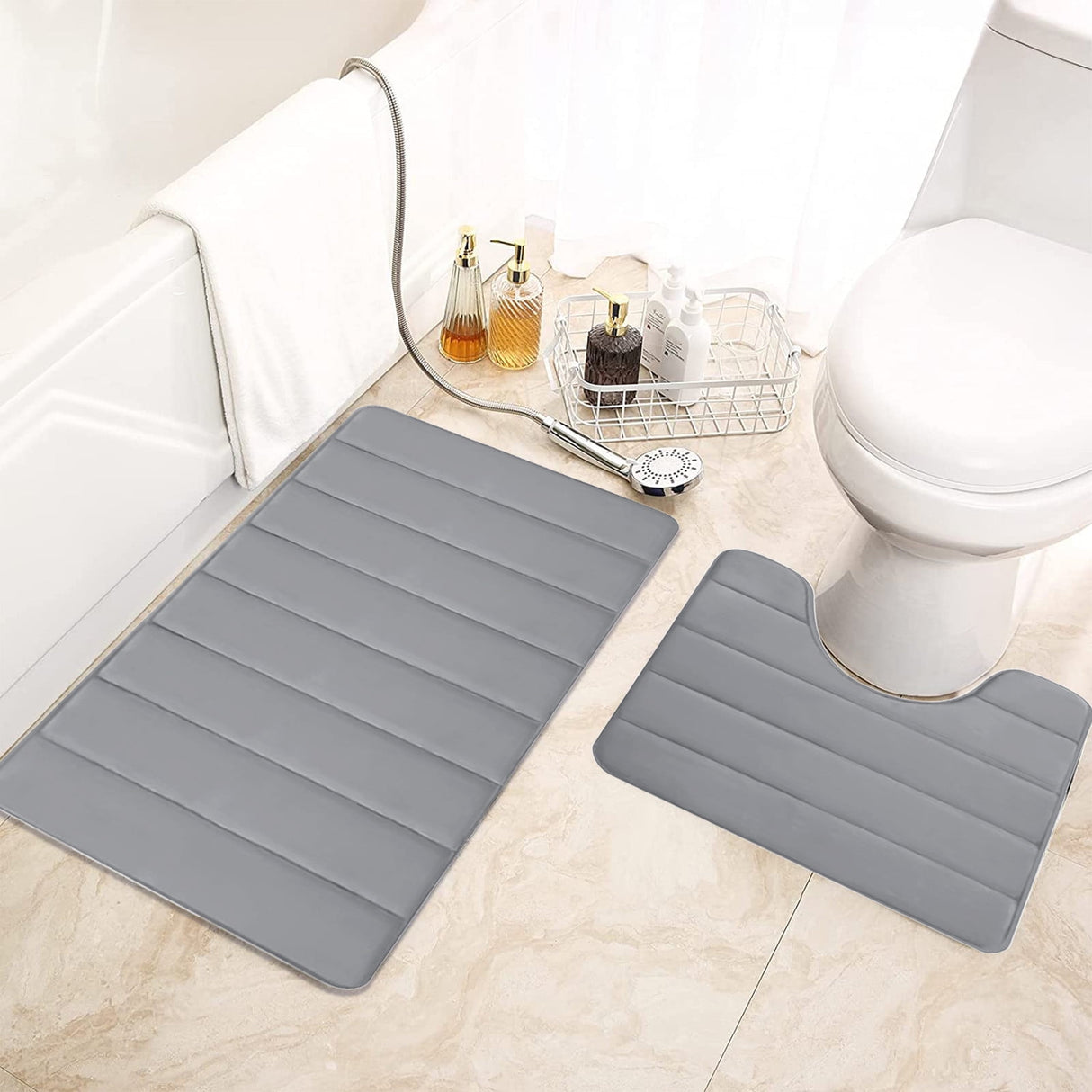 Memory Foam Toilet Rug, Non-Slip Bathroom Rugs, Toilet Rugs U Shaped Washable, Commode Contour Rug, Soft Comfortable Super Water Absorption #2_Gray